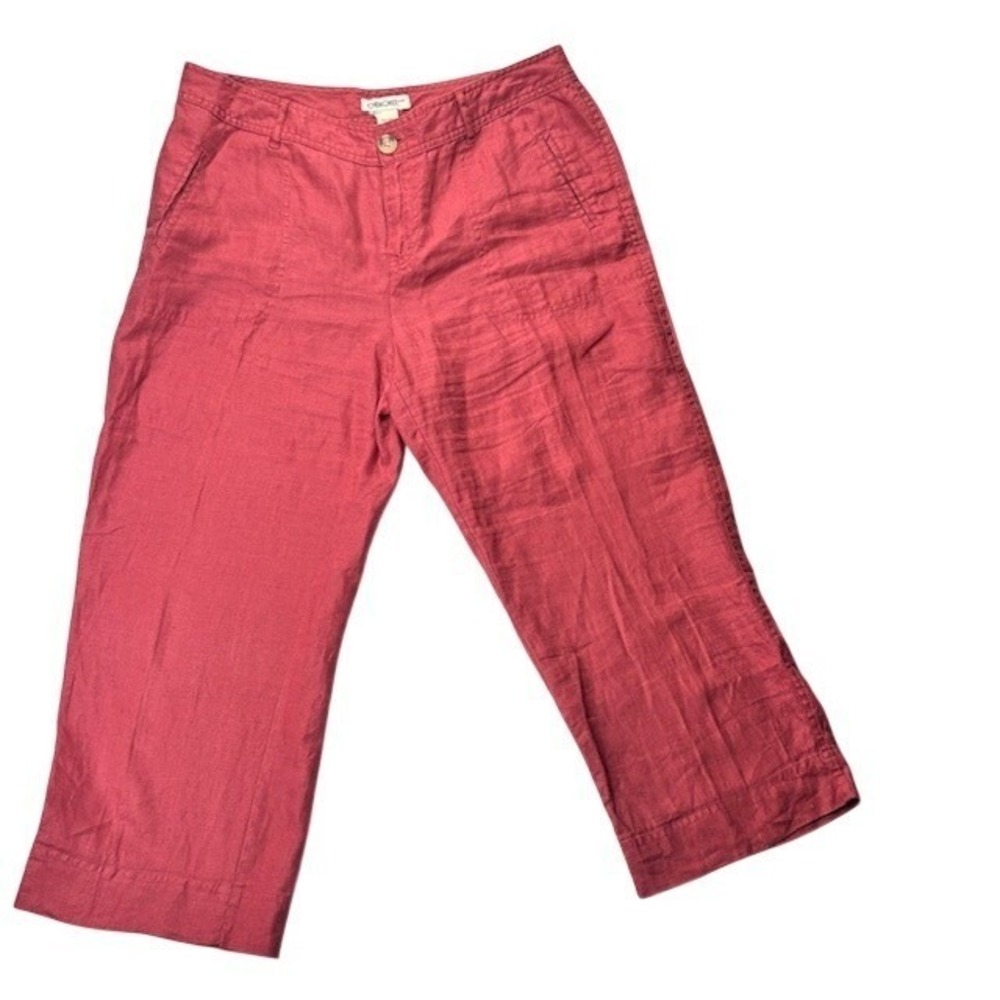 Cherokee Women's 100% Linen Cropped Pants Coral Pink Size 12 Wide Leg Pants - Picture 2 of 14